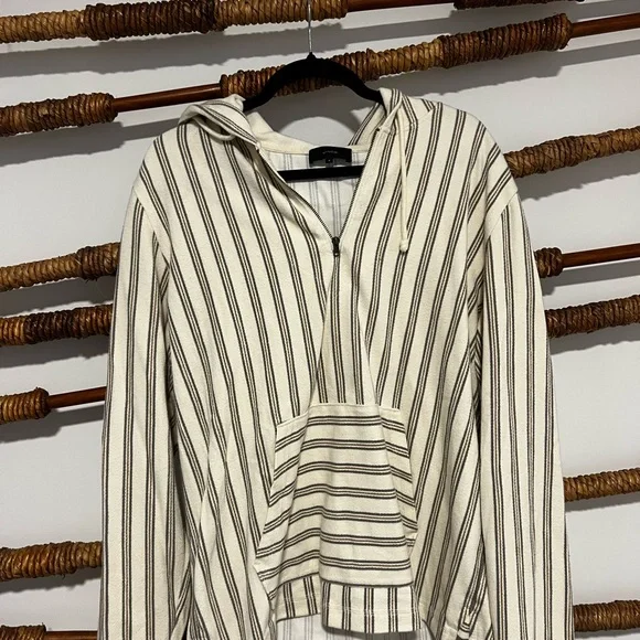 Vince Jackets Coats Vince Cream And Gray Striped Hoodie